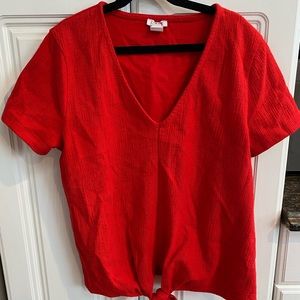 J. Crew Factory Red Small V-neck tie-bottom Tee